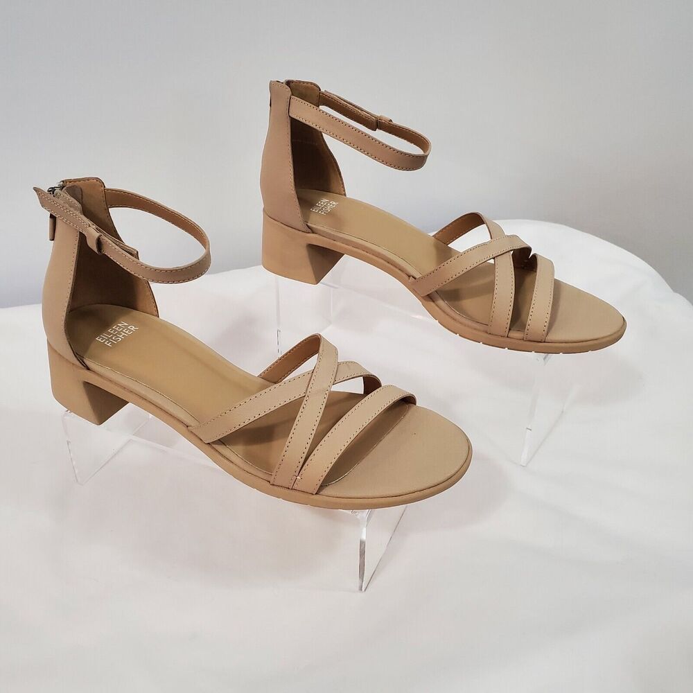 Eileen Fisher Sandals Women's 5 Strappy Noni Khaki Tumbled Leather Tan NEW